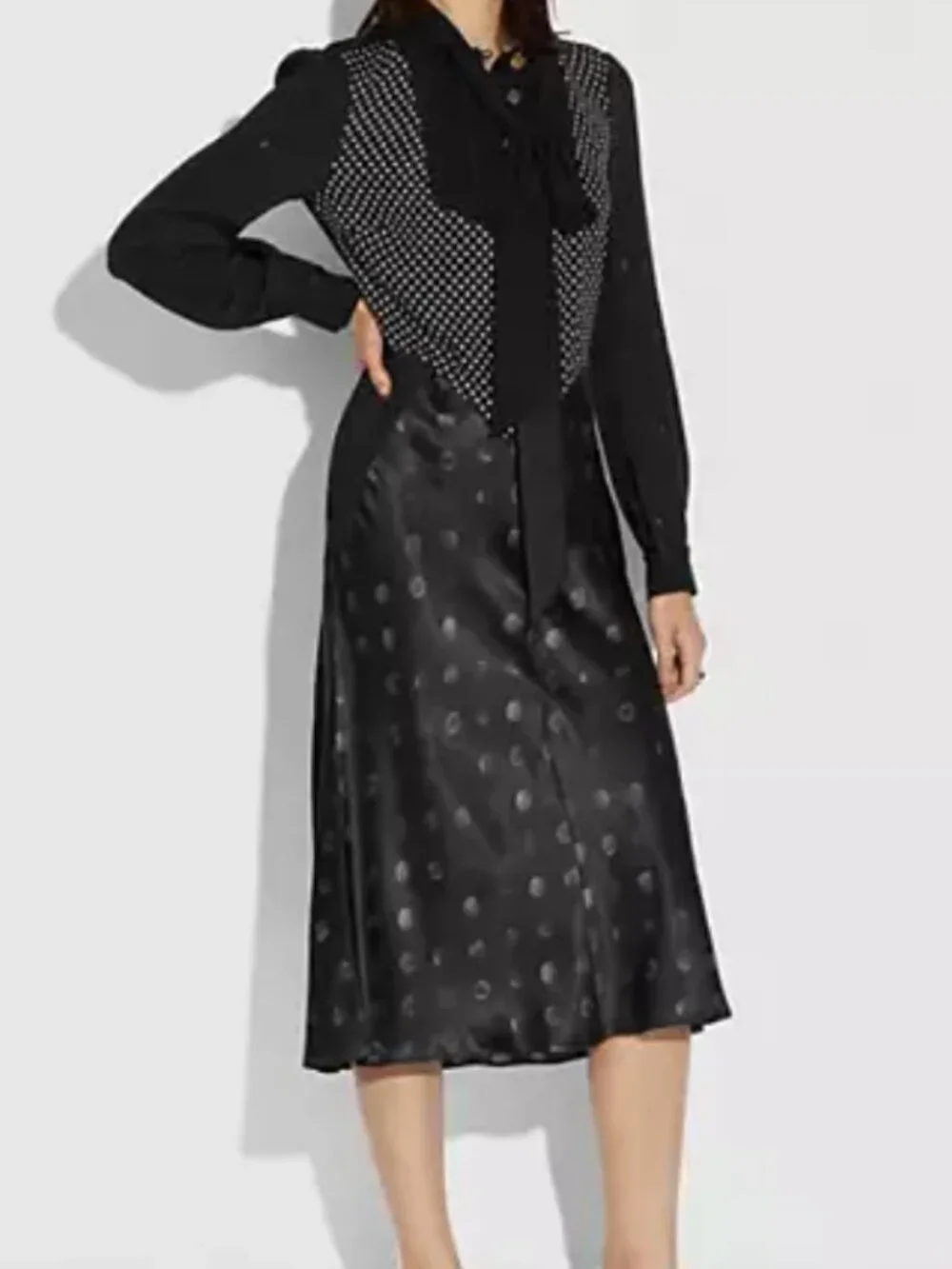 Coach Mixed Dot Bow Neck Dress Women's